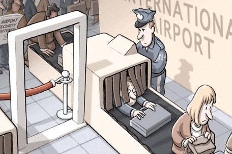 旅客鉆進安檢設(shè)備里